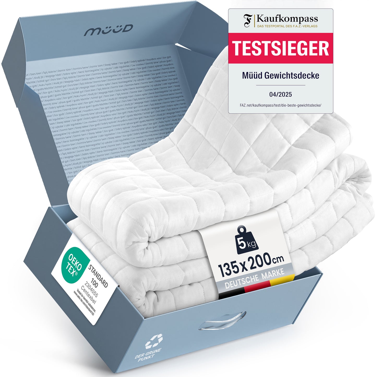 müüd® Premium Therapiedecke I 135x200cm I Hochwertige Gewichtsdecke aus atmungsaktiver Baumwolle I Stressreduzierend & therapeutisch - mit Verpackungsbox + Tragegriff